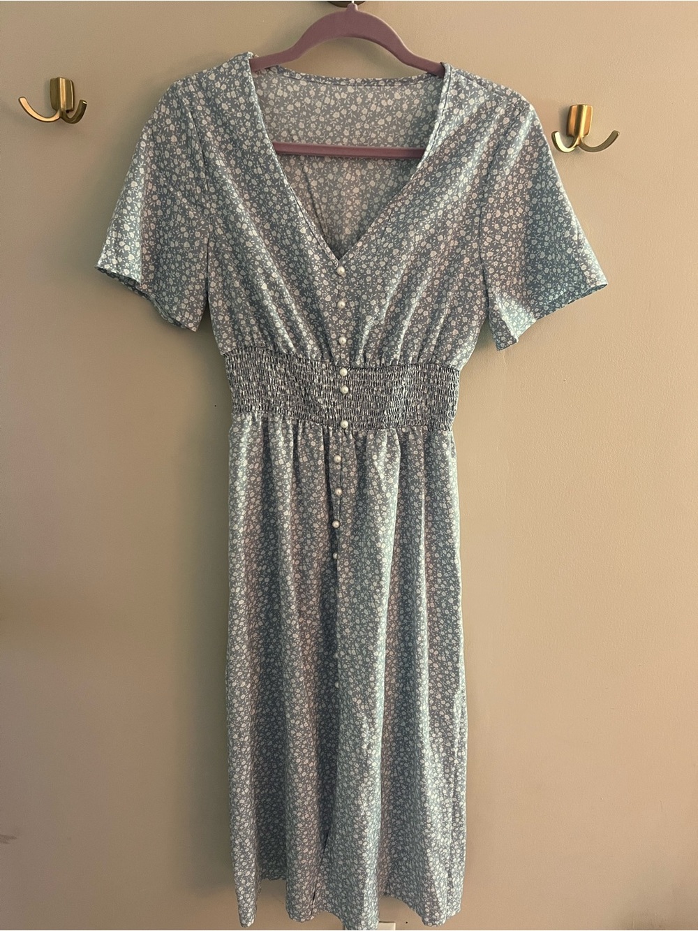 Light Blue Floral Button-Front Midi Dress